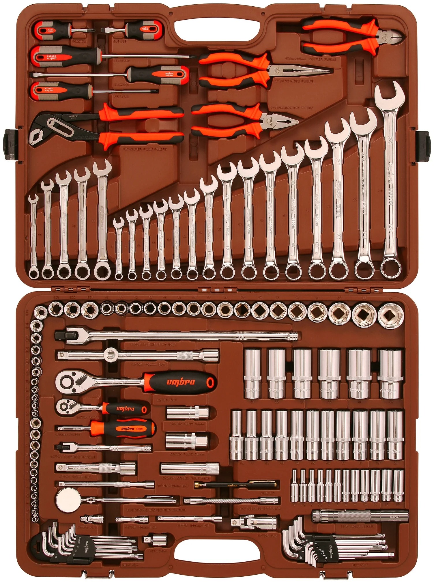 Универсальный набор инструмента 1/4", 3/8" и 1/2"DR Ombra OMT141S, 141 штука - фото
